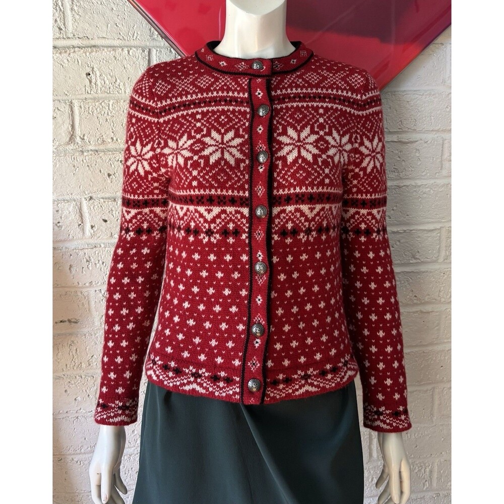 Vintage 80s LL Bean Womens Size XS Cardigan Sweater Nordic Fair Wool Winter